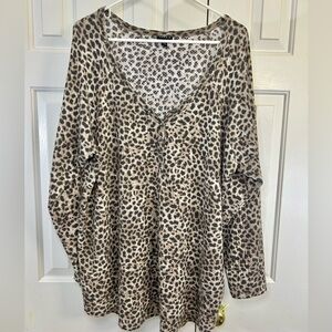Torrid Animal Print Henley V-Neck Long Sleeve Waffle Knit Thermal Size 3X